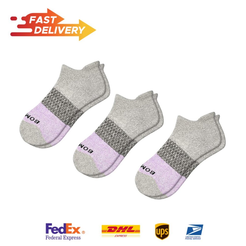 3 PACK BOMBAS Women's Ankle Socks (Wisteria/Grey, Medium)